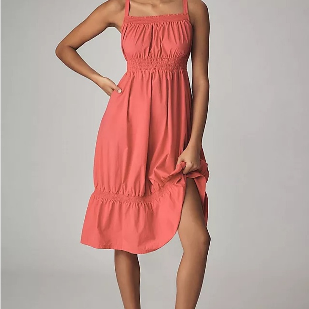 Coral Sleeveless Midi Dress